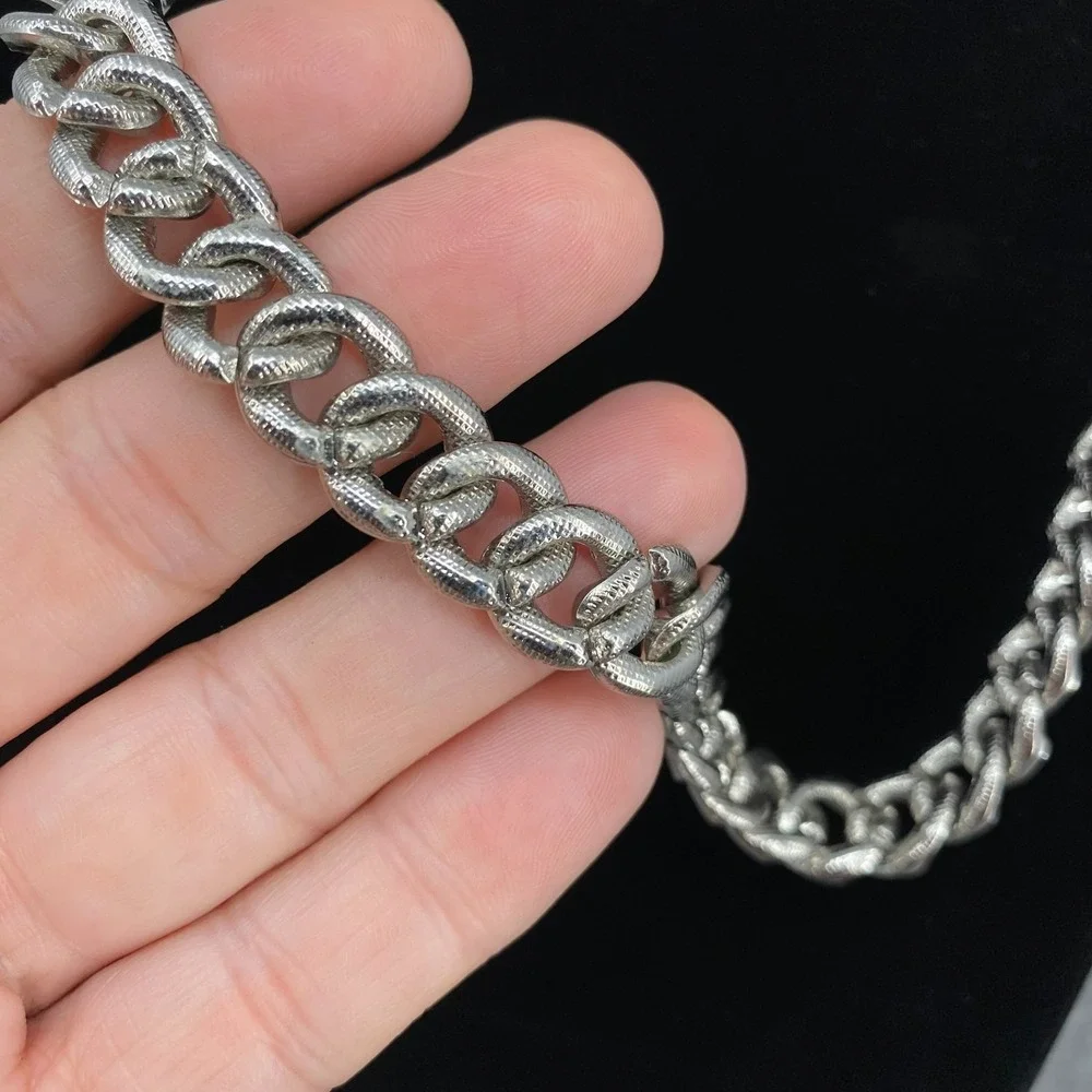 Iced Out White Gold Plated Cuban Link Chain 22in Rectangle Clamp Mens Necklace
